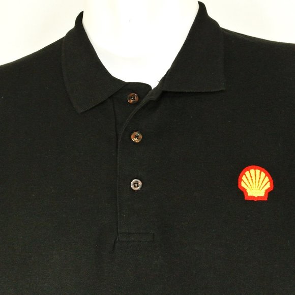 SHELL Gas Station Oil Employee Uniform Men's Black Polo Shirt Size S Small - Picture 11 of 15